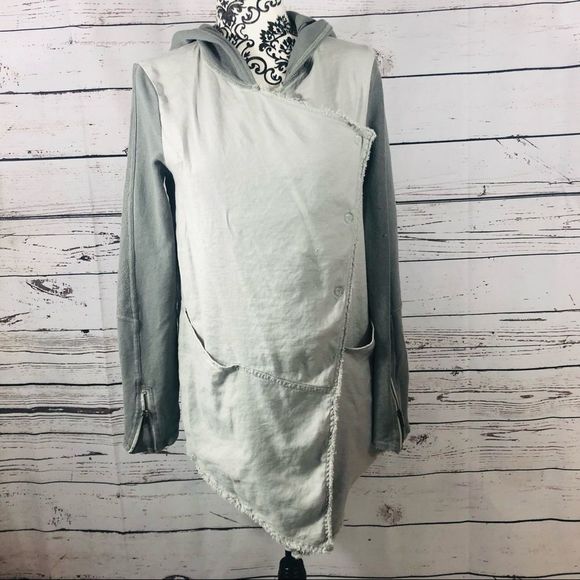 Free People Linen Cotton Drippy Asymmetrical Jacket Grey XS - Picture 6 of 14